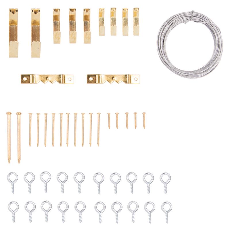 ProSource PH-82109-PS Picture Hanger Kit, Steel, Brass, Brass, 39-Piece Brass