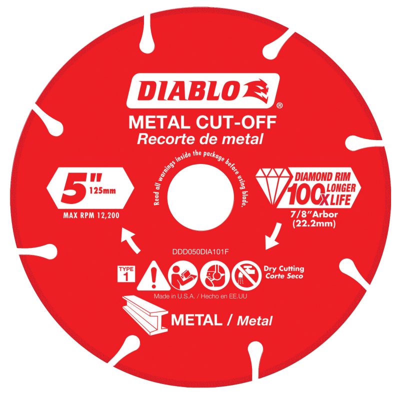 Diablo DDD050DIA101F Cut-Off Blade, 5 in Dia, 7/8 in Arbor, Continuous Rim