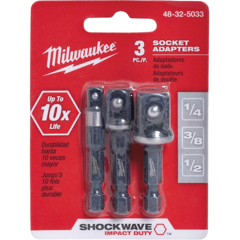 Milwaukee Shockwave 3-Piece 1/4&quot; Hex Socket Adapter Set