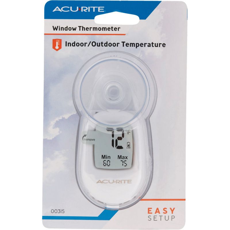 Acu-Rite Suction-Cup Window Indoor &amp; Outdoor Thermometer 2 In. W. X 3.05 In. H. X 1.5 In. D., White