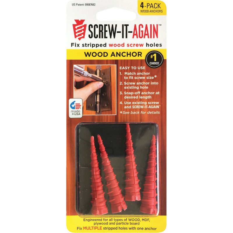 Screw-It-Again Wood Anchor #2 To #16 Thread, Red