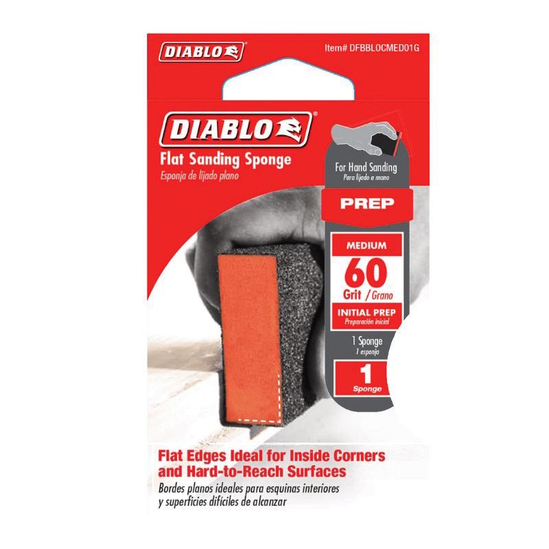 Diablo ENDURA-BOND DFBBLOCMED01G Flat Edge Sanding Block, 4 in L, 2-1/2 in W, 60 Grit, Medium, 1/PK
