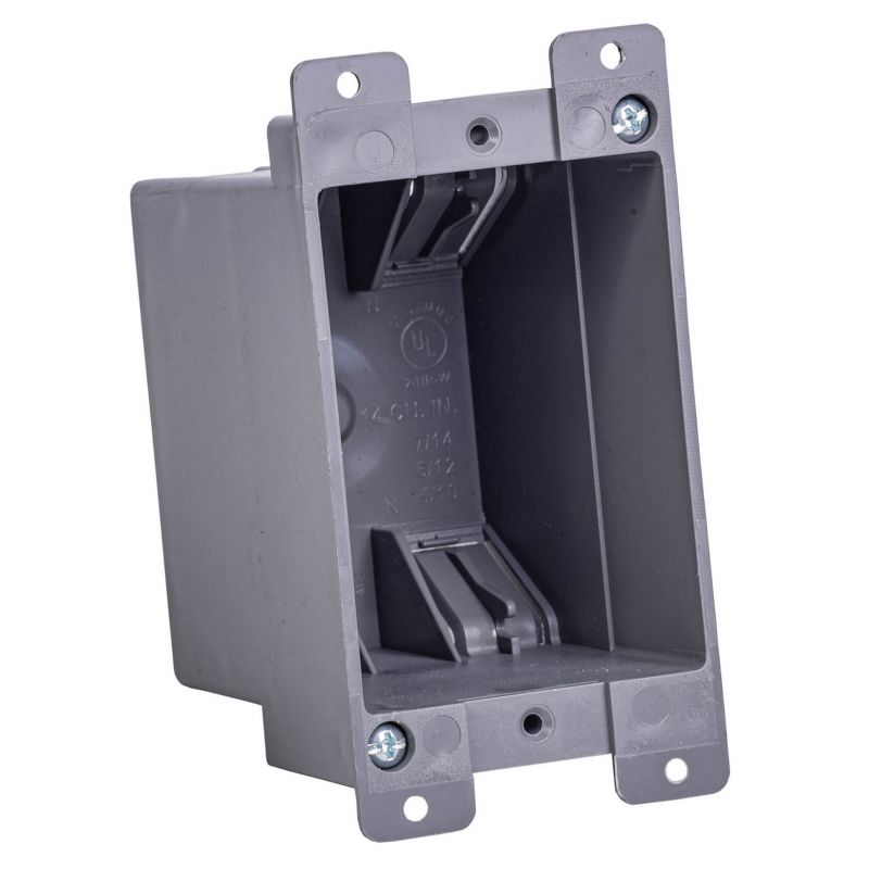 Gardner Bender BOX-RS14 Switch/Outlet Box, Standard Outlet, 1-Gang, 4-Knockout, PVC, Gray, In-Wall Mounting Gray