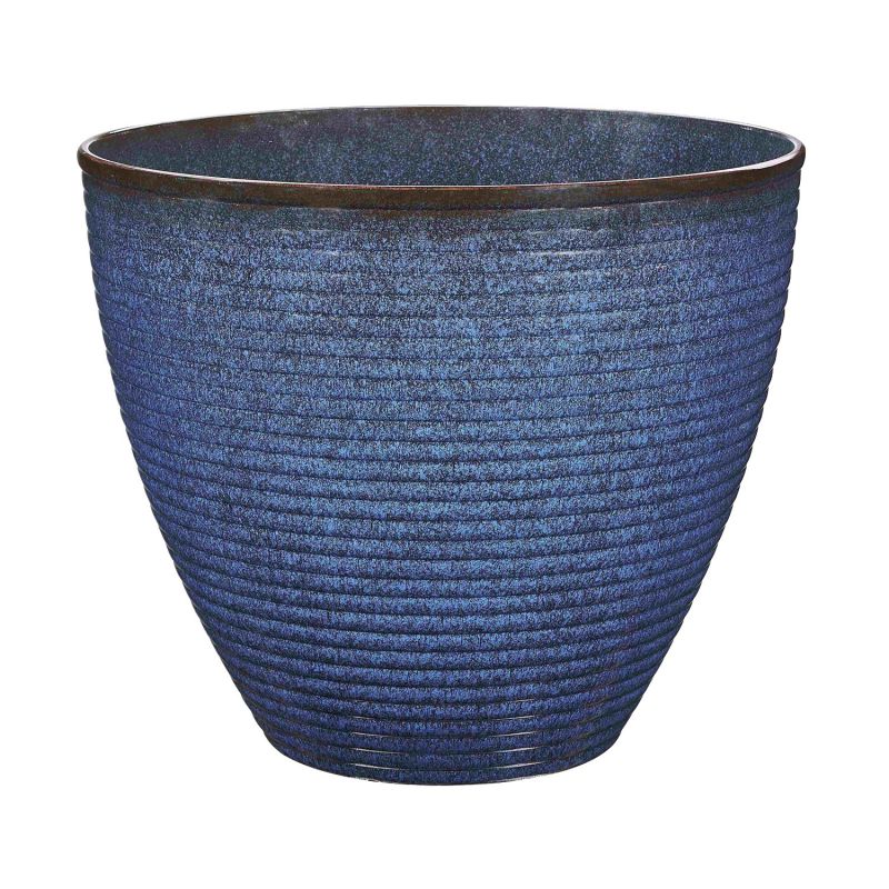 Landscapers Select PT-S007 Wave Planter, 18 in Dia, 15 in H, Round, Resin, Blue, Blue Wave 1.08 Cu-ft, Blue