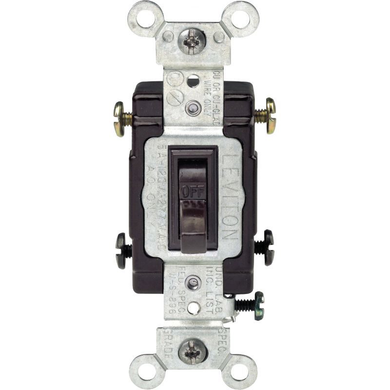 Leviton Grounded Quiet Double Pole Switch Brown, 20A