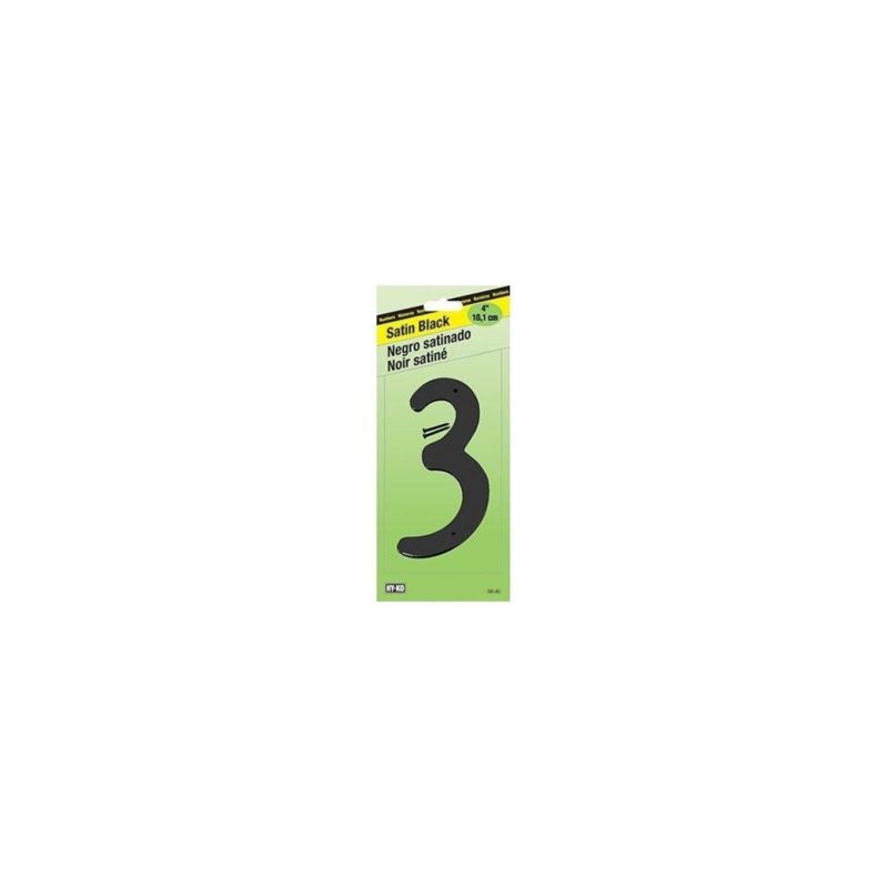 Hy-Ko BK-40/3 House Number, Character: 3, 4 in H Character, Black Character, Zinc