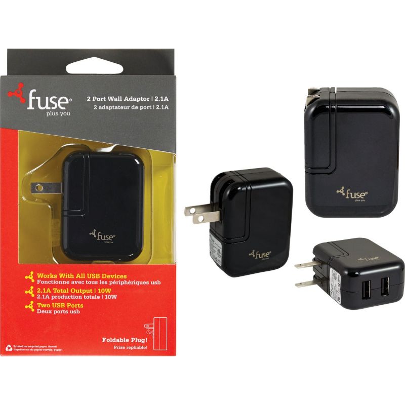 Fuse 2-Port Wall USB Charger Black, 2.1