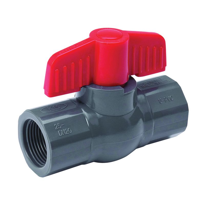 B &amp; K 107-108 Ball Valve, 2 in Connection, FPT x FPT, 150 psi Pressure, PVC Body Gray