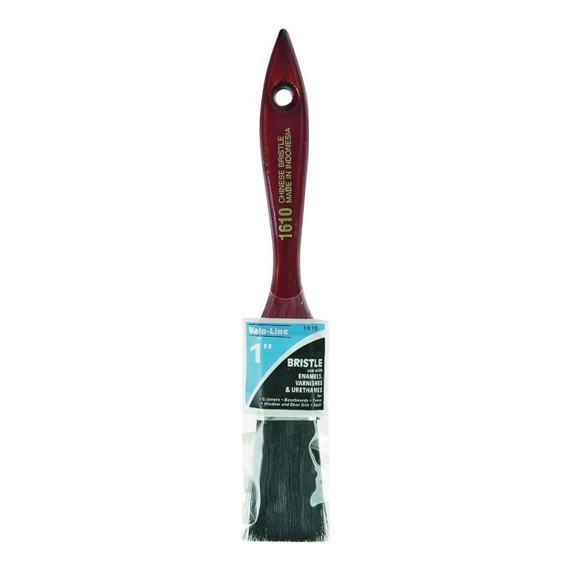 Linzer 1610-1 Varnish/Wall Brush, 1 in W, 2 in L Bristle, China Bristle, Varnish Handle Black/Walnut