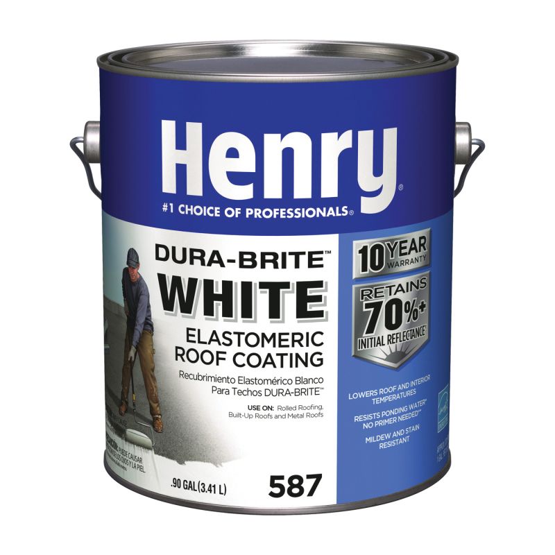 Henry HE587042 Elastomeric Roof Coating, White, 0.9 gal Pail, Cream White