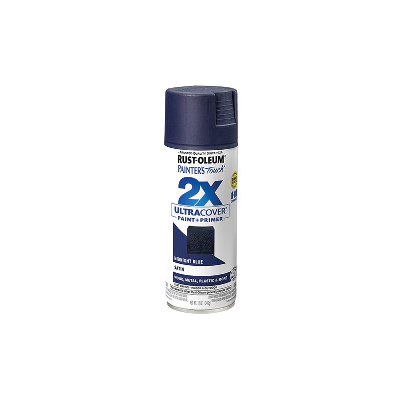 Painter&#039;s Touch 2X Ultra Cover 334091 Spray Paint, Satin, Midnight Blue, 12 oz, Aerosol Can Midnight Blue