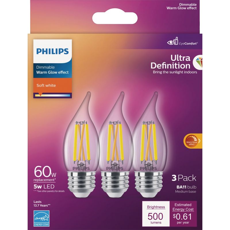 Philips Ultra Definition Bent Tip BA11 Medium LED Decorative Light Bulb