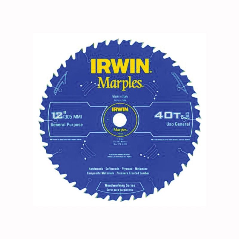 Irwin 1807383 Circular Saw Blade, 12 in Dia, 1 in Arbor, 60-Teeth, Carbide Cutting Edge