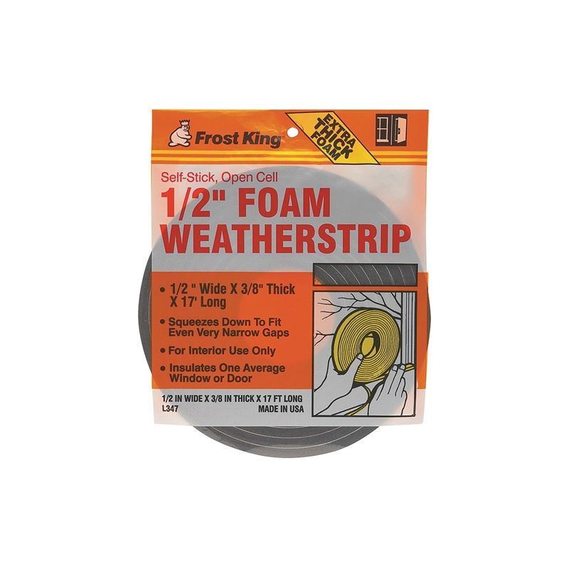 Frost King L347 Foam Tape, 1/2 in W, 17 ft L, 3/8 in Thick, Polyfoam, Charcoal Charcoal