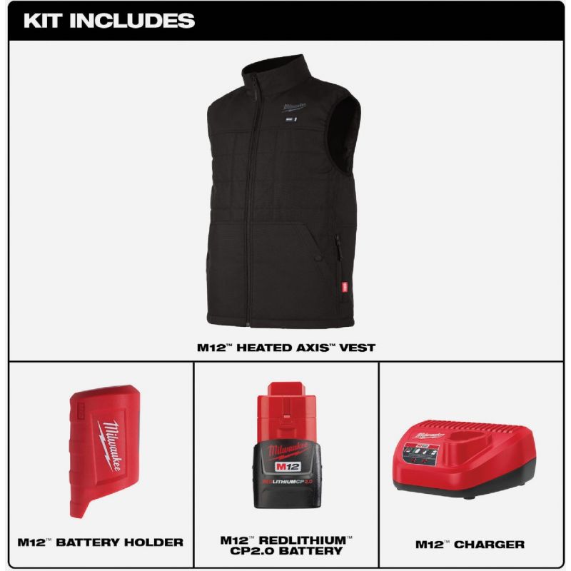 Milwaukee M12 Axis Cordless Heated Vest Kit XL, Black