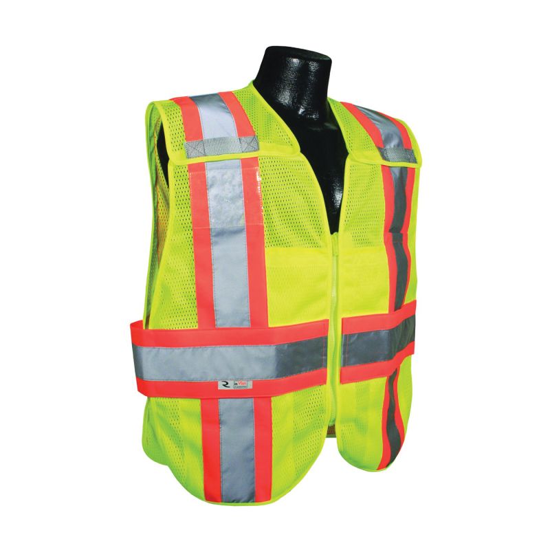 Radians SV24-2ZGM-XL/2XL Expandable Safety Vest, XL/2XL, Polyester, Green/Silver, Zip-N-Rip XL/2XL, Green/Silver