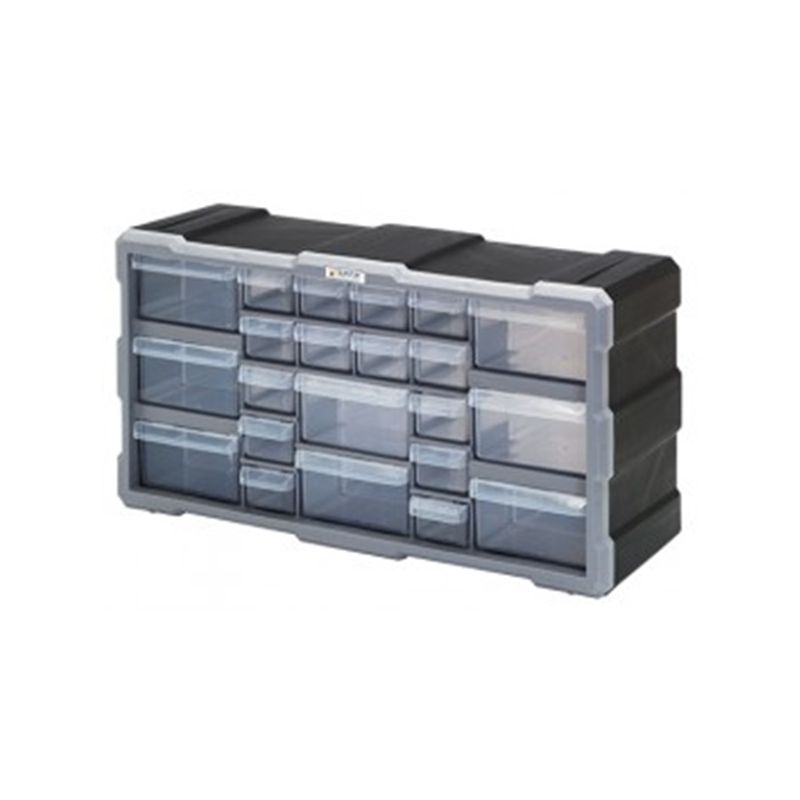 Quantum Storage Systems PDC-22BK Drawer Cabinet, 22-Drawer, Polypropylene, 19-1/2 in OAW, 10 in OAH, 6-1/4 in OAD Clear