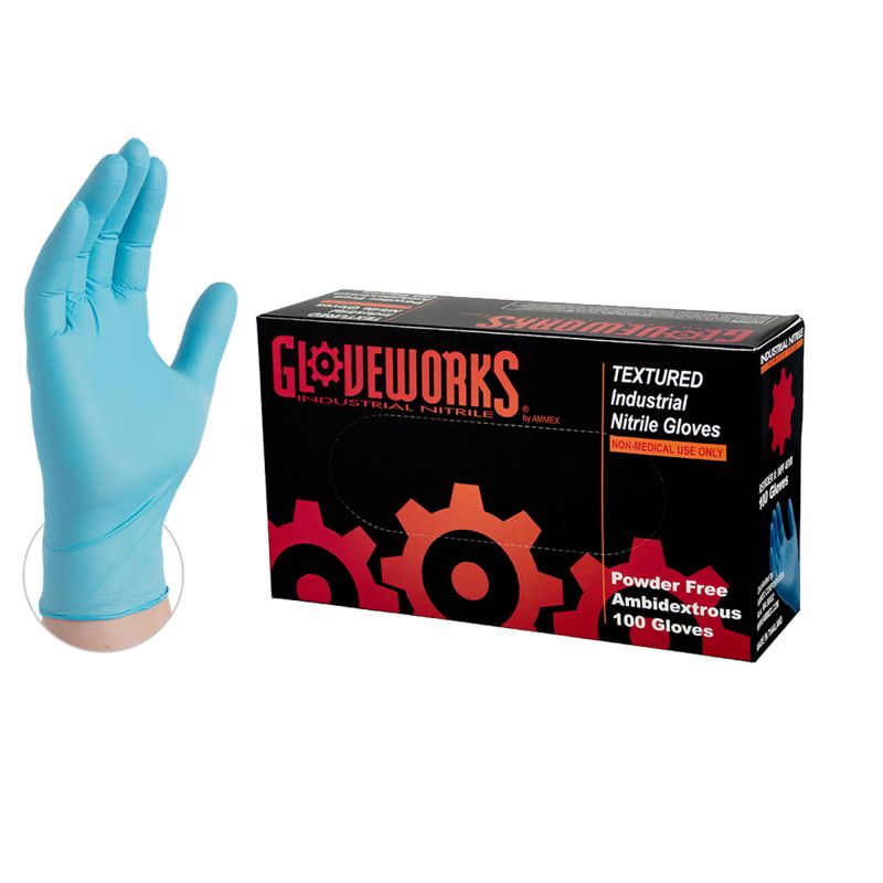 Gloveworks INPF48100 Non-Sterile Disposable Gloves, XL, Nitrile, Powder-Free, Blue, 9-1/2 in L XL, Blue