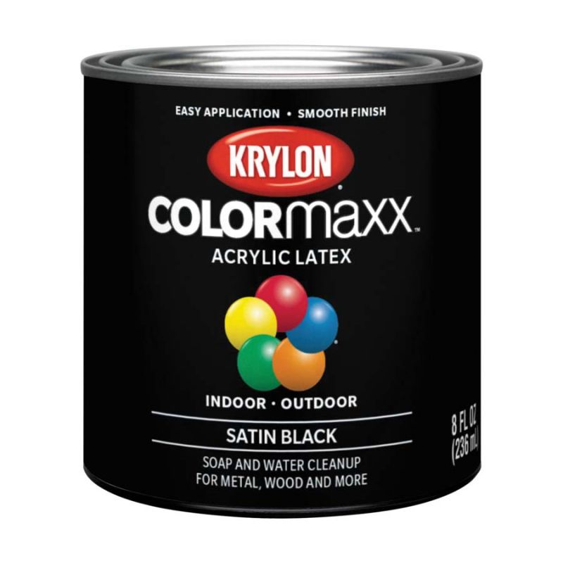 Krylon K05613007 Paint, Satin, Black, 8 oz, 25 sq-ft Coverage Area Black