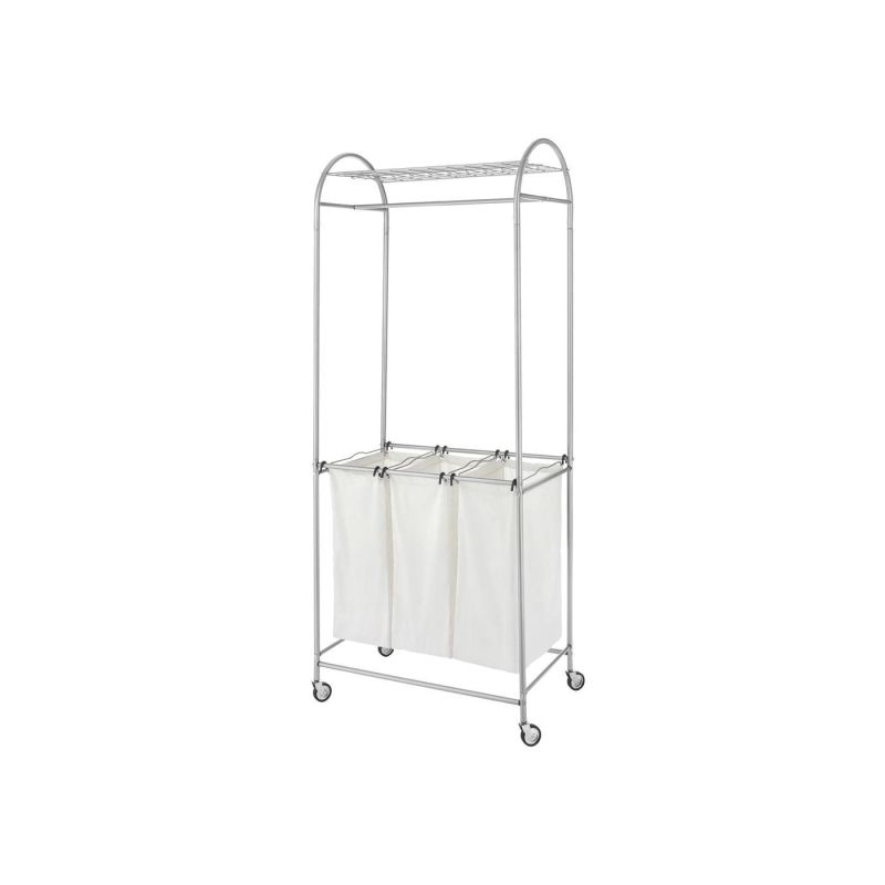 Whitmor 6705-2815 Laundry Center, 3-Compartment, Metal, Silver, 32 in W, 72 in H, 20 in D Silver