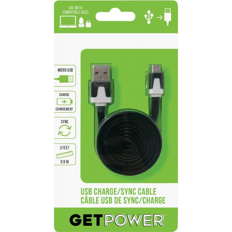 GetPower Micro USB Flat Charging &amp; Sync Cable Black