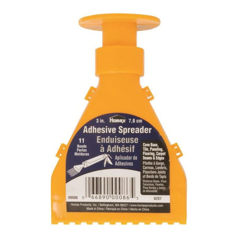 Homax 00086 Adhesive Spreader, 3 in W Blade, 11 Bead Blade, Plastic Blade, Yellow Yellow