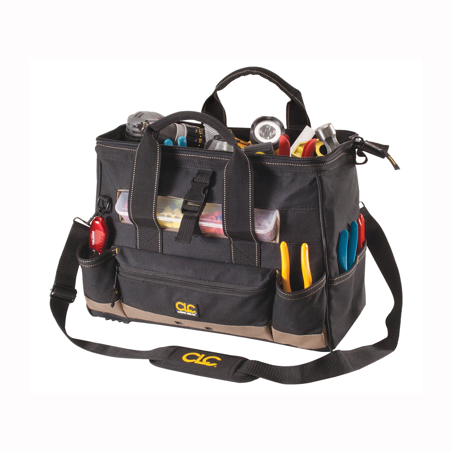 Buy CLC 25-Pocket Tool Bag with Top-Side Tray Black/Tan