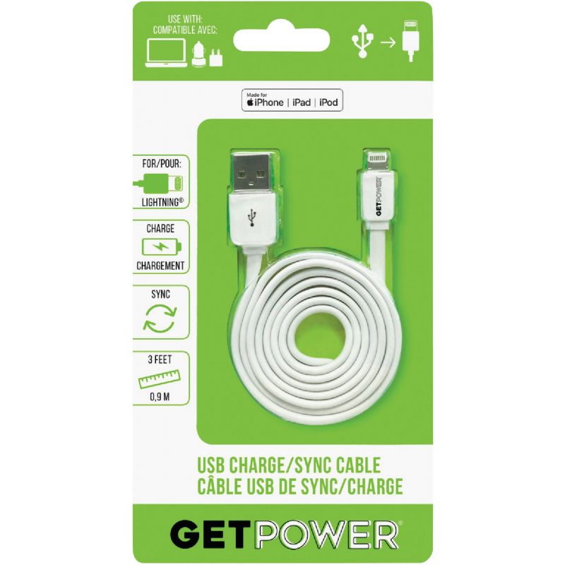 GetPower Apple Lightning USB Charging &amp; Sync Cable White
