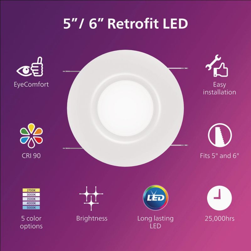 Philips Selectable Color Temperature Retrofit LED Recessed Light Kit White