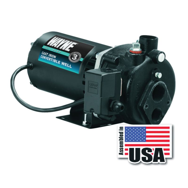 Wayne CWS50 Jet Well Pump, 120/240 V, 0.5 hp, 1-1/4 in Suction, 3/4 in Discharge Connection, 90 ft Max Head, 408 gph