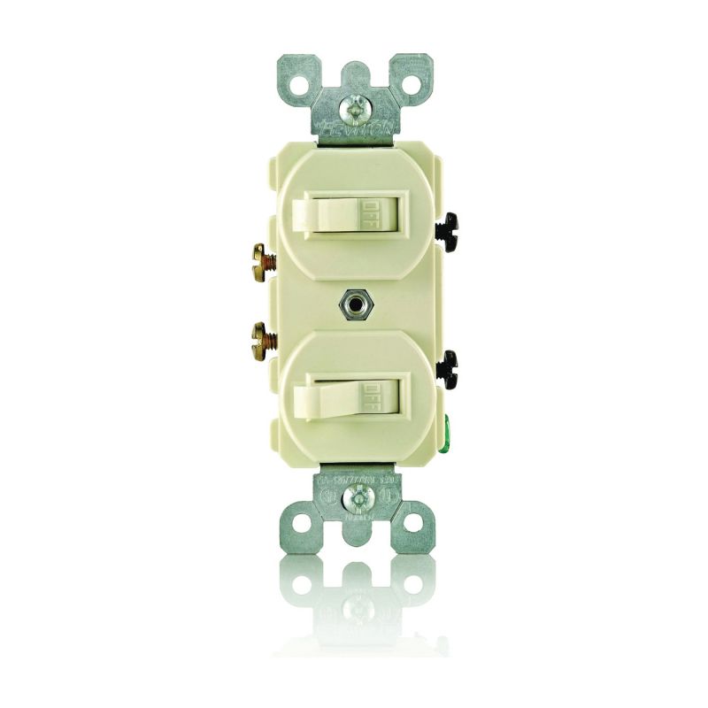 Leviton S01-05224-2IS Duplex Combination Double Switch, 15 A, 120/277 V, Lead Wire Terminal, Ivory Ivory