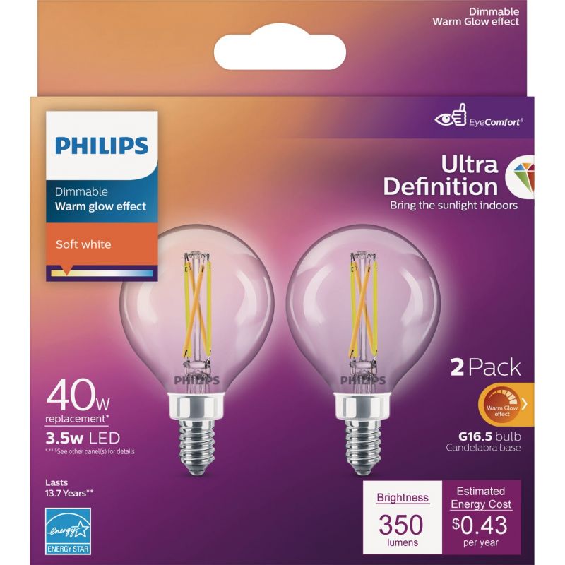 Philips Ultra Definition G16.5 Candelabra LED Decorative Light Bulb