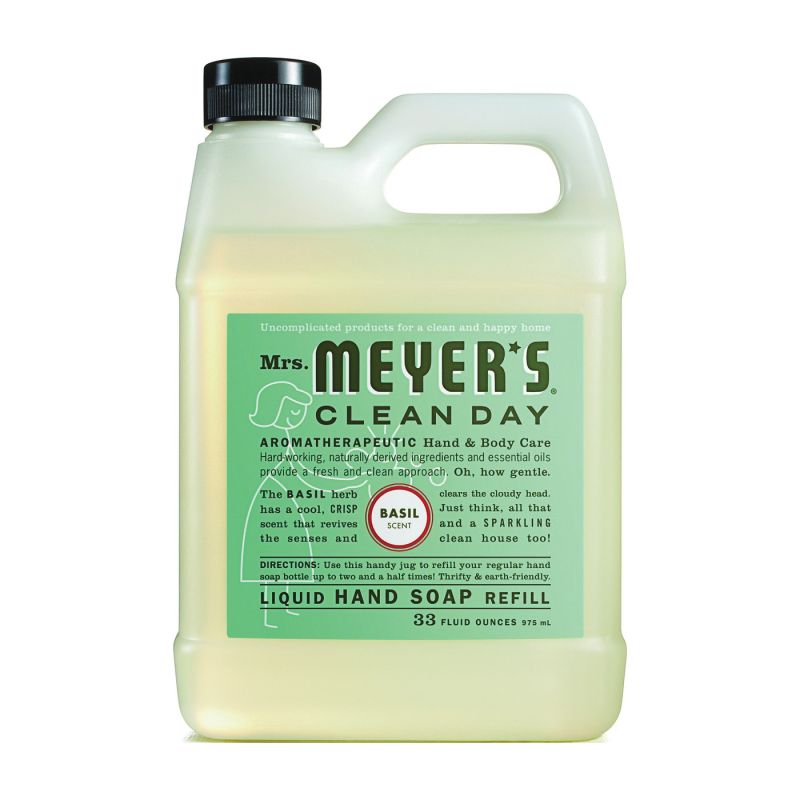 Mrs. Meyer&#039;s 14163 Hand Soap Refill, Liquid, Colorless, Basil, 33 oz Jug Colorless