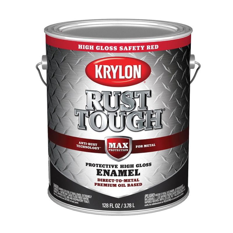 Krylon Rust Tough K09737008 Rust Preventative Paint, Gloss, Radiant/Safety Red, 1 gal, 400 sq-ft/gal Coverage Area Radiant/Safety Red