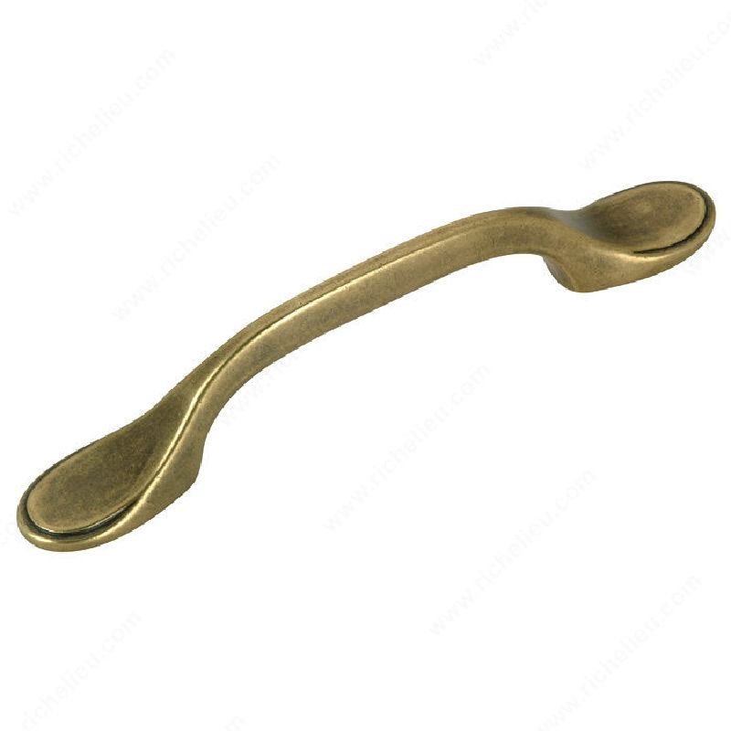 Richelieu BP30710BB Cabinet Pull, 5 in L Handle, 23/32 in H Handle, 31/32 in Projection, Metal, Burnished Brass Traditional
