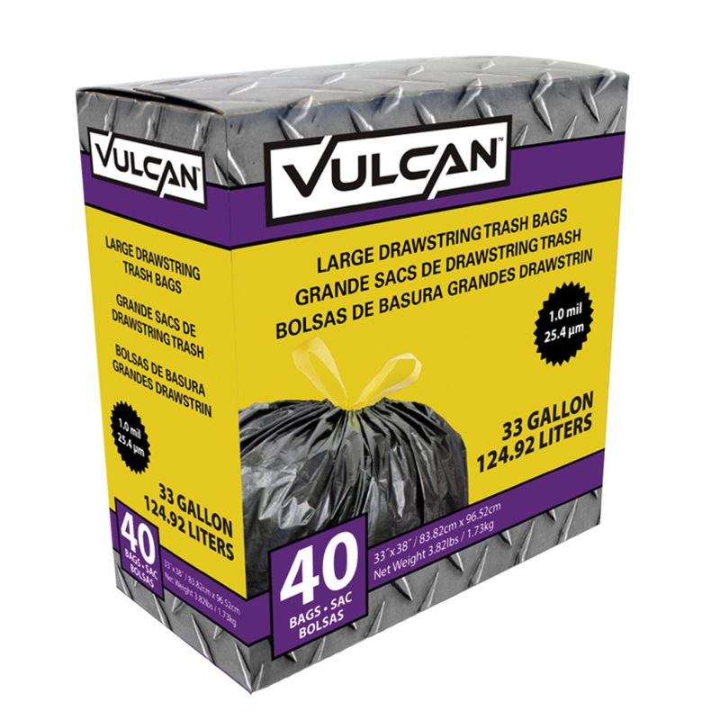 VULCAN FG-O3812-03 Trash Bag, 33 gal Capacity, Black 33 Gal, Black