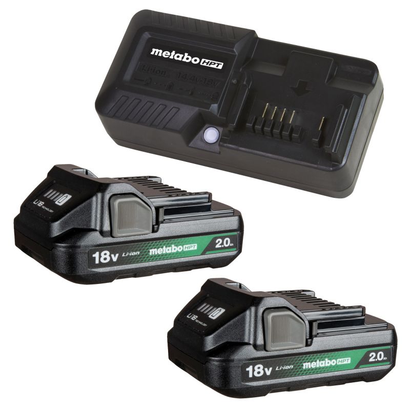 Metabo HPT UC18YKSLSM Batteries and Charger Kit, 18 V, 2 Ah, 2 A Charge, 45, 90 min Charge, Battery Included