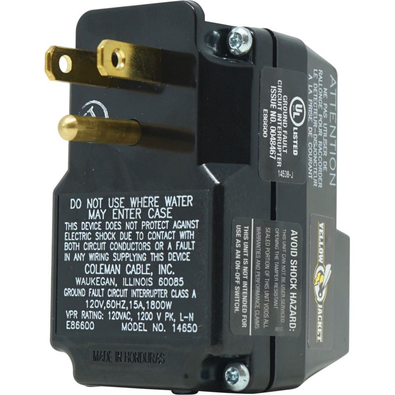 Yellow Jacket GFCI Plug-In Adapter Black, 15