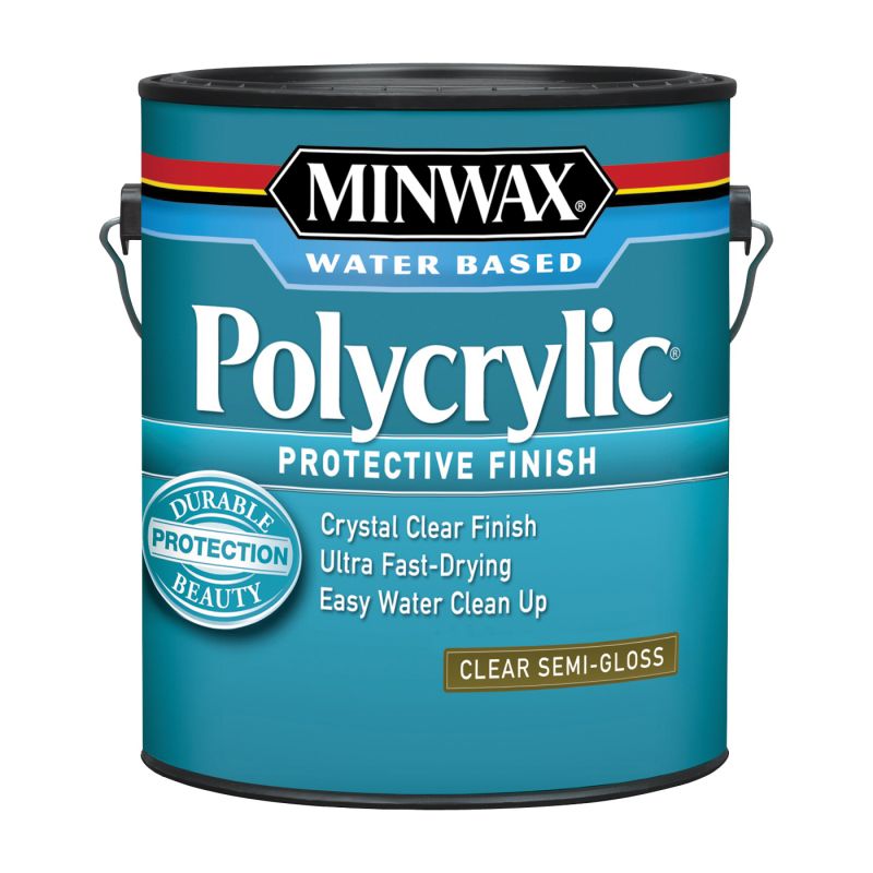 Minwax Polycrylic 14444000 Waterbased Polyurethane, Semi-Gloss, Liquid, Crystal Clear, 1 gal, Can Crystal Clear (Pack of 2)
