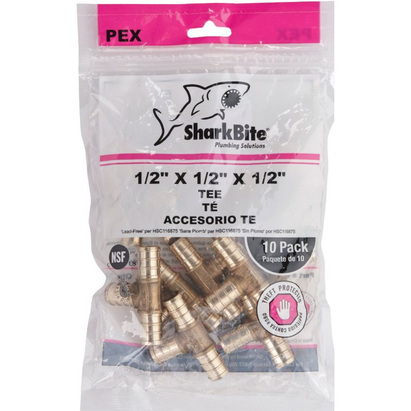 SharkBite Brass Barb PEX Tee 1/2 In. X 1/2 In. X 1/2 In. Barb