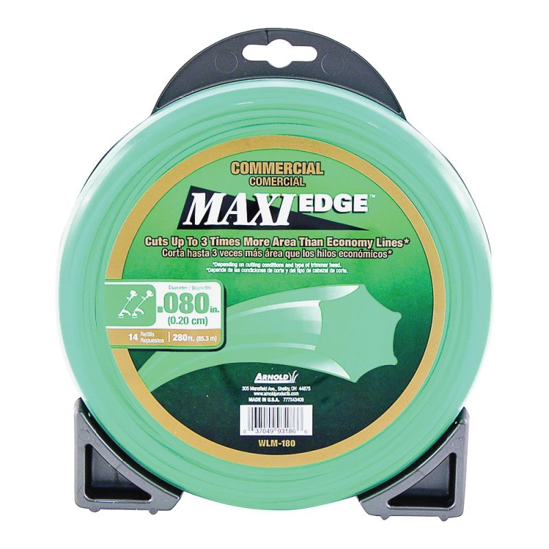 ARNOLD Maxi Edge WLM-180 Trimmer Line, 0.080 in Dia, 280 ft L, Polymer, Green Green