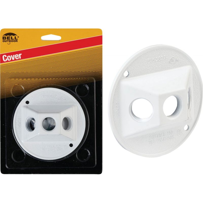 Bell Round Cluster Weatherproof Outdoor Box Cover 3-Outlet, White