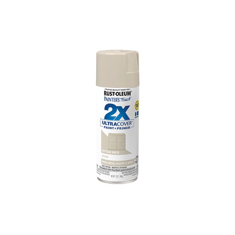 Painter&#039;s Touch 2X Ultra Cover 334040 Spray Paint, Gloss, Cottage White, 12 oz, Aerosol Can Cottage White