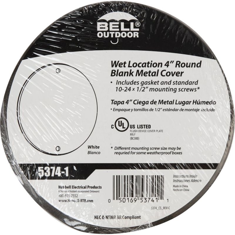 Bell Blank Outdoor Box Cover Single Gang, White