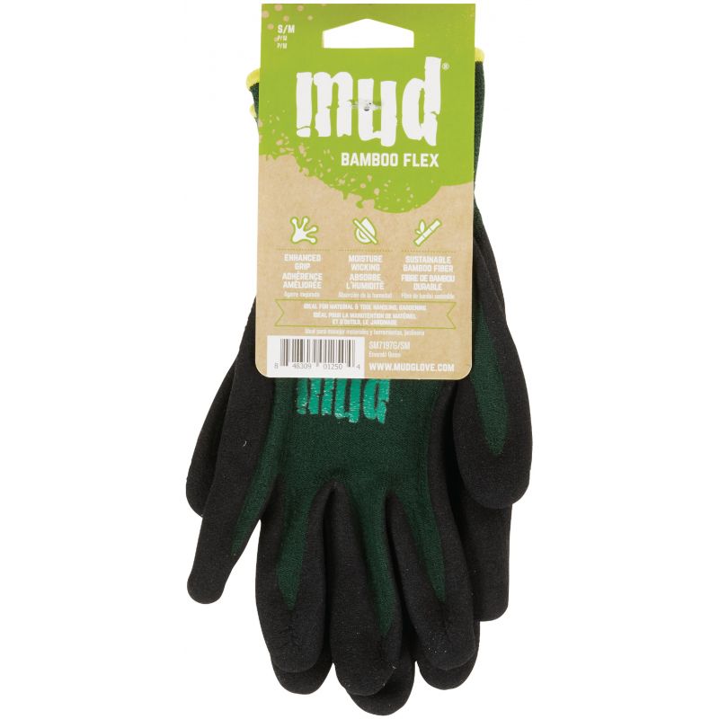 Mud Bamboo Flex Garden Gloves S/M, Emerald Green