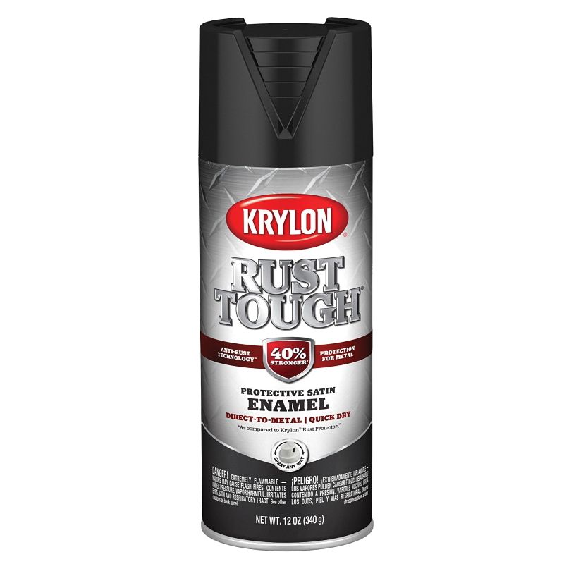 Krylon Rust Tough K09269008 Enamel Spray Paint, Satin, Black, 12 oz, Can Black (Pack of 6)