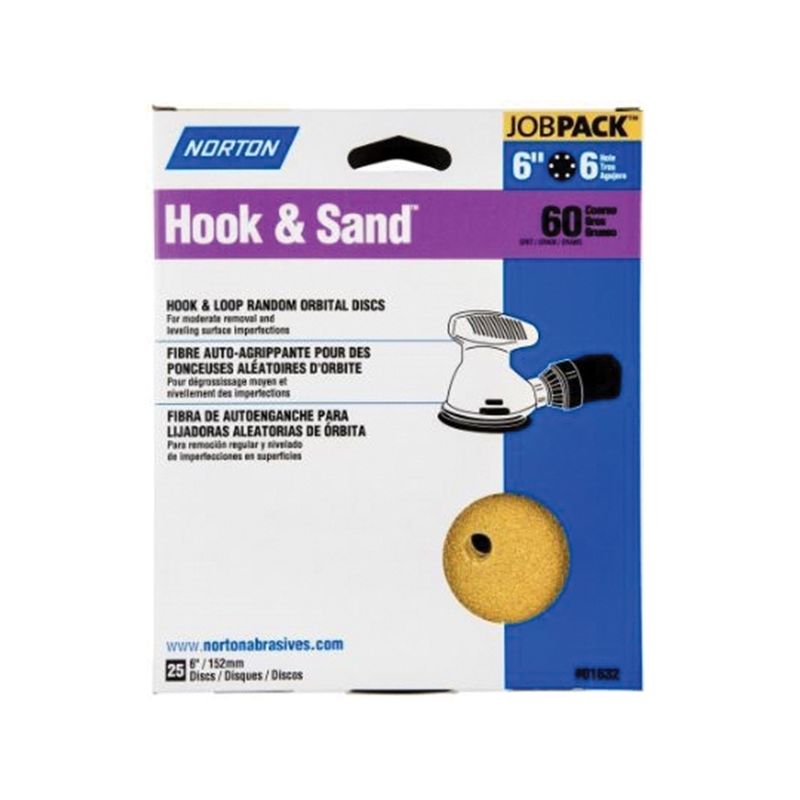Norton Hook &amp; Sand Series 07660701636 Vacuum Disc, 6 in Dia, P80 Grit, Coarse, Aluminum Oxide Abrasive, Paper Backing