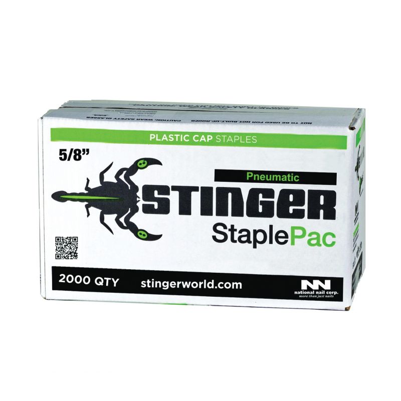 Stinger 136360 Cap Staple, 3/8 in W Crown, 5/8 in L Leg, Galvanized, 20 ga