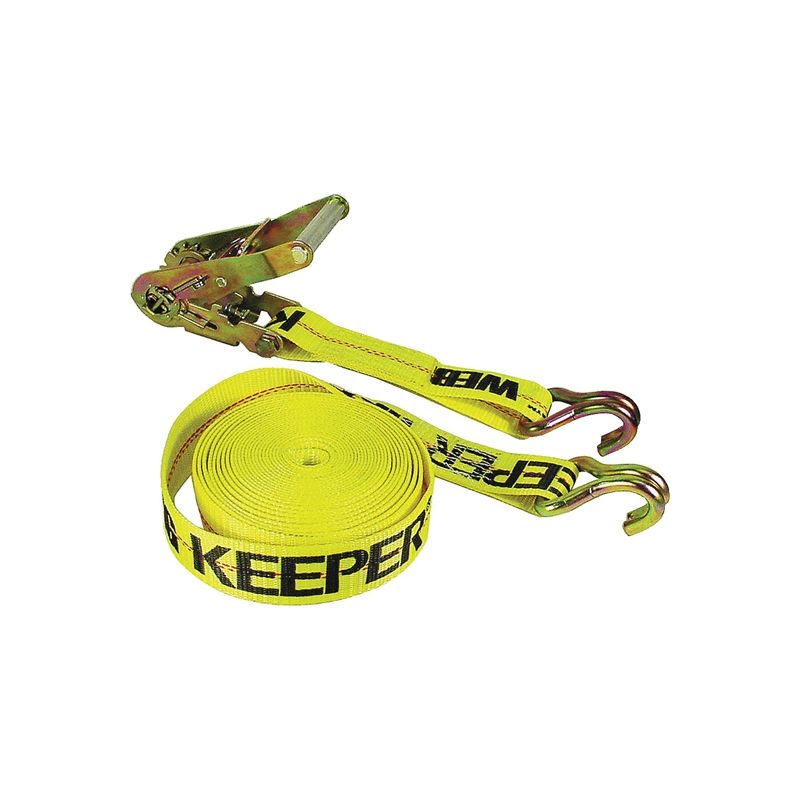 Keeper 04624 Tie-Down, 2 in W, 40 ft L, Polyester, Yellow, 3333 lb, J-Hook End Fitting, Steel End Fitting Yellow