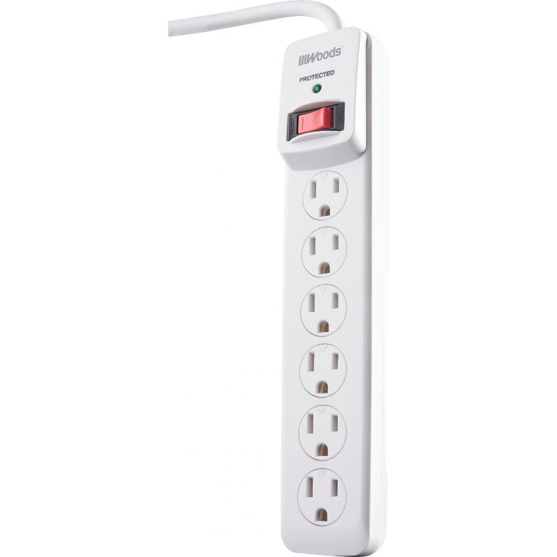 Woods Plastic Surge Protector Strip White, 15